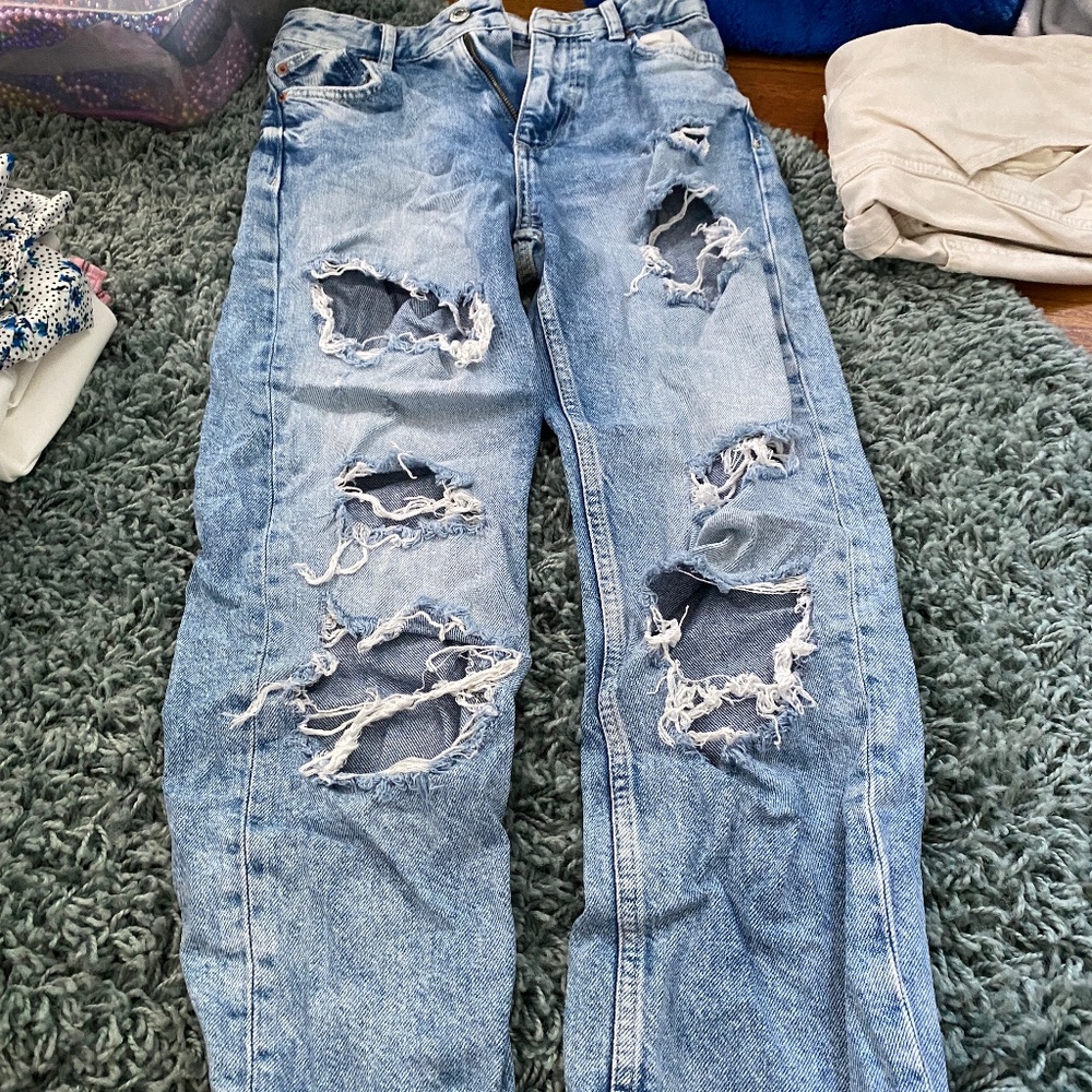 Straight Leg Ripped Jeans